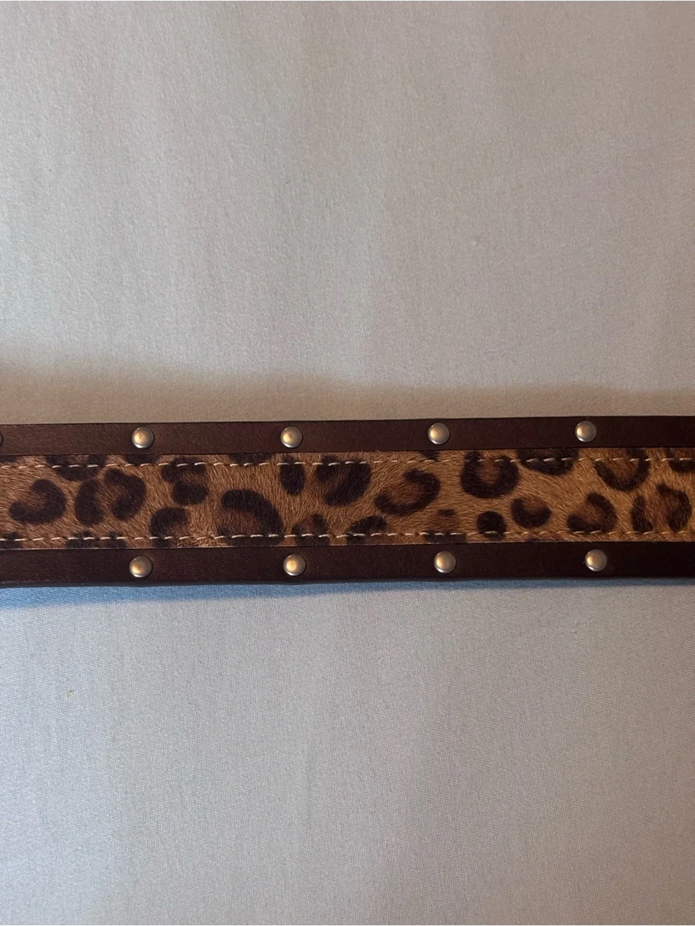 Genuine Leather Leopard Print Studded Belt Brown Western Style 38”
